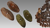 Rattle, Laurel seeds, plant fiber, cord, Native American (Peruvian)